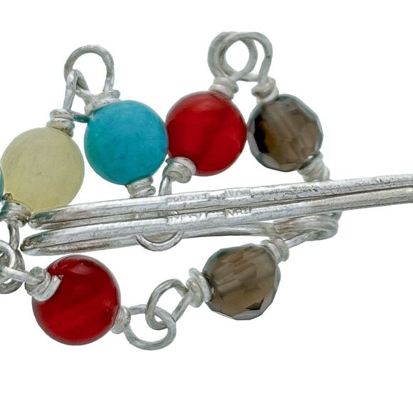 Vintage Thai FS Sterling Silver 925 Mult Gem Bead Dangle Earrings - Picture 3 of 5